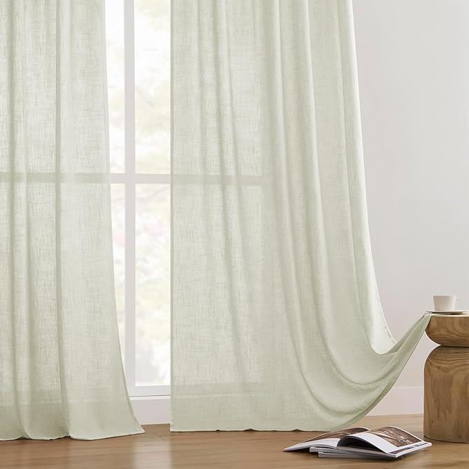 Joydeco Linen Curtains 90 Inch Length 2 Panel Sets,Light Filtering Curtains for Bedroom 52 Inch Wide Living Room Drapes with Back Tabs & Rod Pockets (W52 x L90 Inch, Oatmeal)