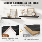Floating Wall Shelves 2-Pack - 24-Inch Rustic Black Wooden Shelves for Storage and Décor, Easy Installation for Living Room, Bedroom, and Kitchen
