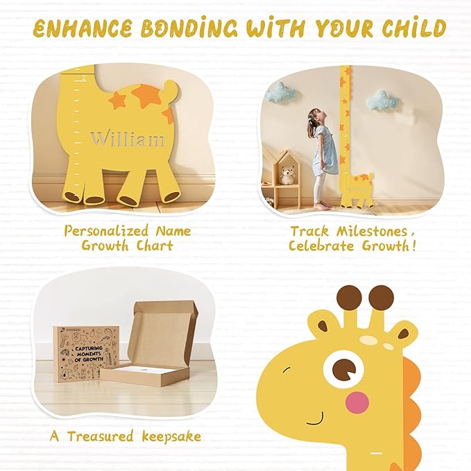 Personalized Name Growth Chart for Kids, Giraffe Height Chart for Boy Girls, Measuring Board for Kids Height, Patchwork Wooden Height Chart Measuring Board, Nursery Growth Chart Ruler