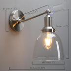 PERMO Industrial Vintage Slope Pole Wall Mount Single Sconce with 6.7" Oval Dome Clear Glass Shade Wall Sconce Light Lamp Fixture (Brushed Nickel)