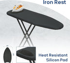 Ironing Board 43x13 with Iron Rest, RAINHOL Compact Iron Board Full Size with Thick Cover and Pad, Easy Storage Hanger with Heat-Resistant Silicone Pad, Space Saving and Height Adjustable, Black