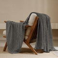 PHF 100% Cotton Waffle Weave Throw Blanket, Soft Lightweight Breathable Cozy Summer Throws for Couch Bed Sofa, Luxury Aesthetic Woven Blanket for Home Decor & Office, 50"x60", Charcoal Grey