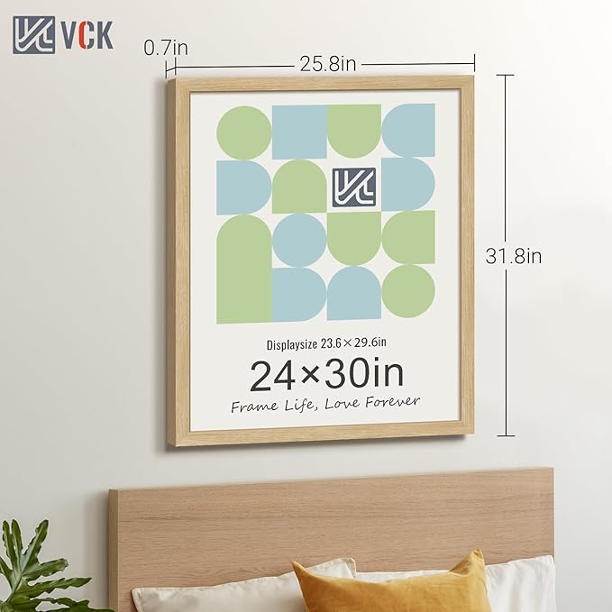VCK 24x30 Oak Wood Frame for Poster & Picture, Natural Solid Wood Photo Frames 3 Pack, Wall Mounting Hanging