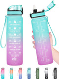 Enerbone Water Bottle, Leakproof BPA & Toxic Free, Motivational Water Bottle with Times to Drink and Straw, Fitness Sports Water Bottle with Strap for Office, Gym, Outdoor Sports