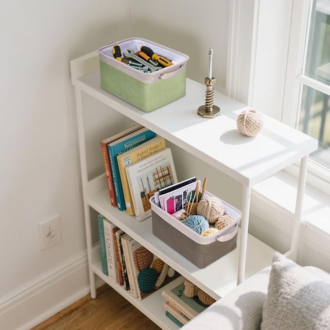 BALEINE 3 Pack Fabric Storage Bins for Shelves, Linen Storage Baskets for Organizing, Decorative Closet Bins for Clothes, Home (Pink, 12"x8"x8")