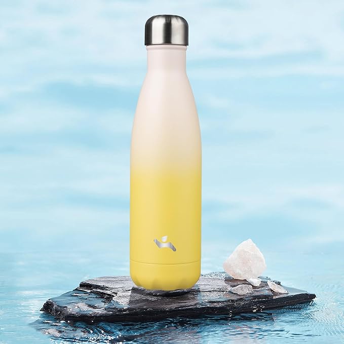 Insulated Water Bottles,17 oz Double Wall Stainless Steel Vacumm Metal Flask for Sports Travel,Lemon