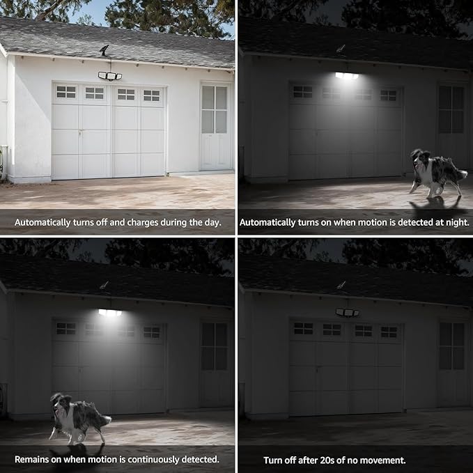 Lepro Solar Lights for Outside, WL5000 Motion Activated Security Lights, Separate Solar Panel, 3 Adjustable Head 270° Wide Lighting Angle, IP65 Waterproof Wall Lamp for Porch Yard Garage