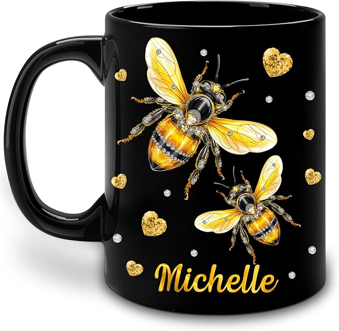 Hyturtle Personalized Jewelry Bee Mug - Bee Keeper Gifts For Women Lovers Teacher - Honey Gifts For Beekeeper Farmer On Birthday - Queen Honeycomb Decor - Custom Coffee Cup Ceramic Mug 11 Oz 15 Oz
