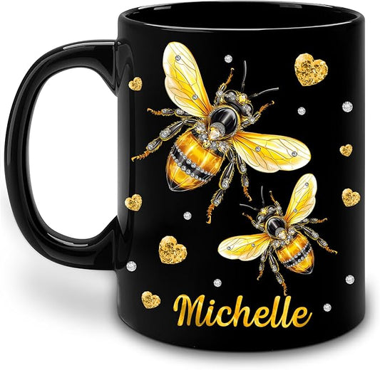 Hyturtle Personalized Jewelry Bee Mug - Bee Keeper Gifts For Women Lovers Teacher - Honey Gifts For Beekeeper Farmer On Birthday - Queen Honeycomb Decor - Custom Coffee Cup Ceramic Mug 11 Oz 15 Oz