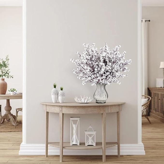 Sggvecsy 6 Pcs Babys Breath Artificial Flowers Gypsophila Bouquets Bulk Real Touch Fake Silk Flowers for Home Wedding DIY Floral Arrangement Kitchen Table Centerpiece Festival Decoration (White)