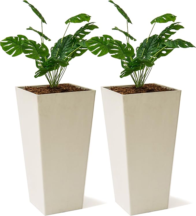 XBrand Modern 28-Inch Square Planter, Modern Tapered Planter Perfect for Indoor & Outdoor, Patio Décor, Set of 2