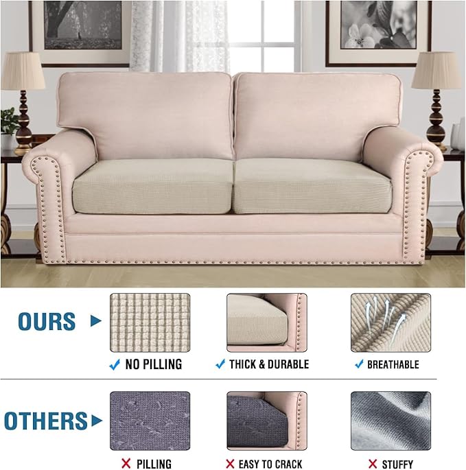 H.VERSAILTEX Super Stretch Individual Seat, Sofa Covers Couch , cushion covers Slipcover Sets Thick Jacquard Textured Twill Fabric (2 Piece Large Sofa cushion covers, Island Fossi)
