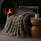EVERGRACE Ultra Soft Luxury Fluffy Faux Rabbit Fur Throw Blanket, Thick Warm Fuzzy Blankets for Bed, Cozy Plush Reversible Blanket for Couch, Chair, Sofa, Dark Taupe, 60x80 Inches, 870 GSM