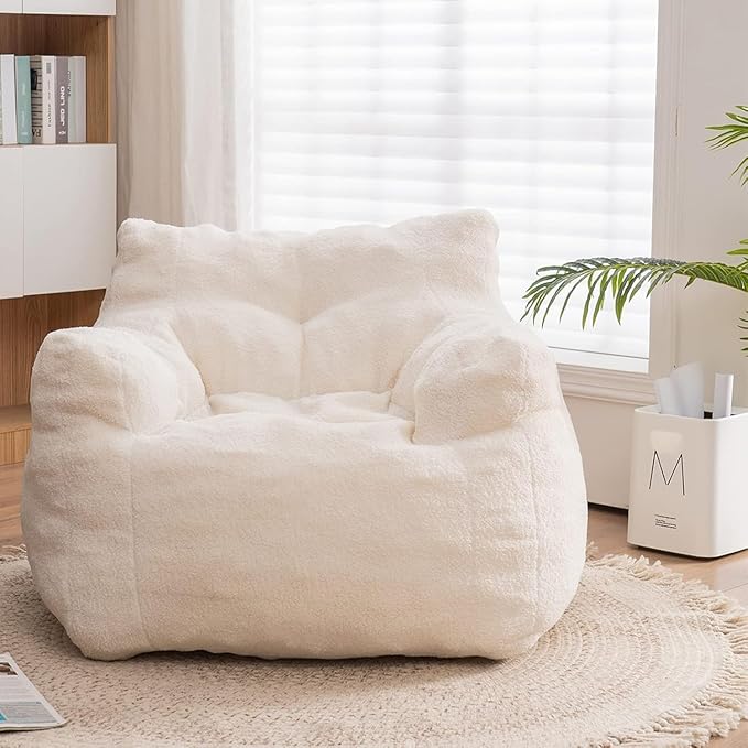 Recaceik Bean Bag Chairs, Tufted Soft Stuffed with Filler, Fluffy and Lazy Sofa, Imperial Lounger Giant Chair for Bedroom, Living Room, White