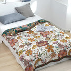 Boho Throw Blanket for Bed 60”x80”, 100% Cotton Woven Blanket for Couch Sofa, Ultra Soft 4-Layer Muslin Quilt with Floral Printed, Farmhouse Bed Blanket/Cover for Living Room Decor