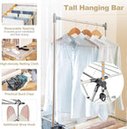Tangkula Foldable Clothes Drying Rack, 2-Tier Laundry Drying Rack w/Tall Hanging Bar, Height Adjustable Gullwing, Freestanding Garment Stand for Indoor Outdoor Use