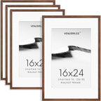 16x24 Poster Frame Set of 4 Natural Solid Walnut Photo Frames with 12x18 Removable Mat Wall Hanging Large Handcrafted Frame with HD Plexiglass Wall and Tabletop Display Large Picture Frame