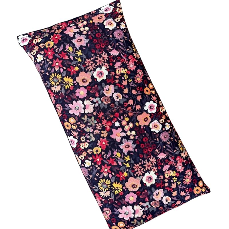 Large Microwave Heating Pad with Flax Seed, Scented or Unscented, Good For Back Pain or Cramps, Moist Heat Therapy or Ice Pack, Microwavable Bean Bag, 6" x 12" (Black Floral, Lavender)