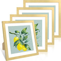 12x12 Picture Frame Set of 4, 12 x 12 Wood Photo Frames with Mat for 10x10 or 30x30cm Diamond Painting Art, Wooden Frame with Real Glass Cover for Wall and Tabletop Display,Gold