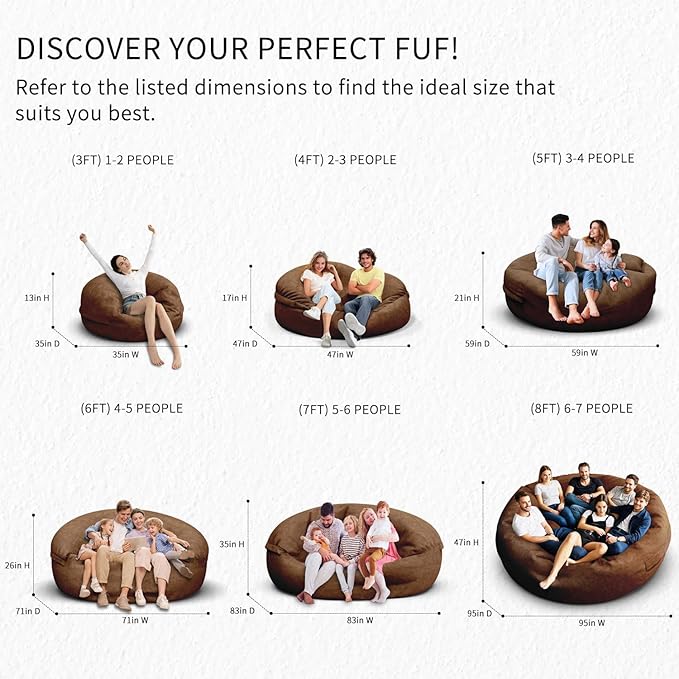 Bean Bag Chair for Adults 6FT,Soft Removable Cover for Teens/Girls Bedroom,Fluffy Giant Round Floor Beanbag Lounger Chairs (No Filler,Deep Coffee)