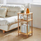 IBUYKE 3-Tier Side Table, Solid Wood Tall End Table with Storage Shelves, Nightstand Bedside Table for Living Room Bedroom Office, No-Tool Assembly, Natural UWST003N