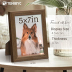 5x7 Picture Frame 3 Pack - Brown Woodgrain, Wood Photo Frame, HD Tempered Glass, Table Display or Wall Hanging
