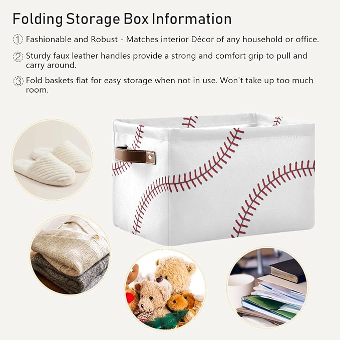 Storage Basket Bin Baseball Organizer Basket Collapsible Shelf Basket Cube with handle for Nursery Bedroom Bathroom