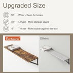 Fun Memories 40 Inch Floating Shelves, 10 Inch Deep Wall Shelf, 40 x 10 Floating Shelf Set of 2, Wood Floating Shelf Wall Mounted, Large Kitchen Living Room Bedroom Storage Shelves, Rustic Brown