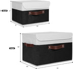 ANMINY Storage Boxes with Lids Washable Decorative Storage Bins Basket with PU Leather Handle Foldable Linen Fabric Storage Cubes Containers for Home Closet Organizer - Black White, Small Size