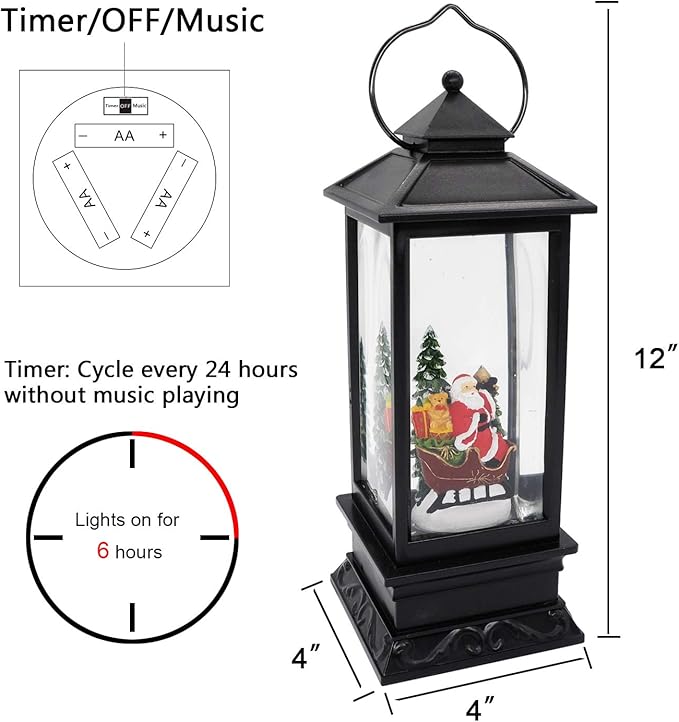 Eldnacele Singing Battery Operated & Plug-in Musical Lighted Christmas Snow Spinning Water Glittering Snow Globe Lantern Home Decoration and Gift, Santa Claus
