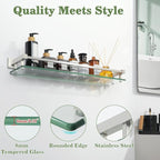 Alise Bathroom Shelf Wall Mounted, Brushed Nickel Large Capacity Glass Shelf for Bathroom, 24 inch