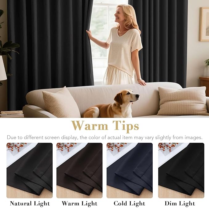 H.VERSAILTEX Blackout Curtains for Bedroom Thermal Insulated Room Darkening Living Room Curtains 72 Inch Long Grommet Privacy Protection Window Curtain Panels/Drapes for Nursery, 2 Panels,Jet Black