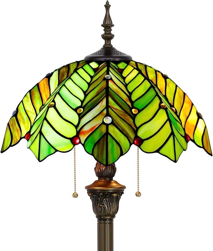 Tiffany Floor Lamp Stained Glass Lamp Standing Reading Light 16x16x70 Inch for Living Room (Amber Green Beach Coconut Tree Style)