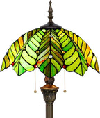Tiffany Floor Lamp Stained Glass Lamp Standing Reading Light 16x16x70 Inch for Living Room (Amber Green Beach Coconut Tree Style)