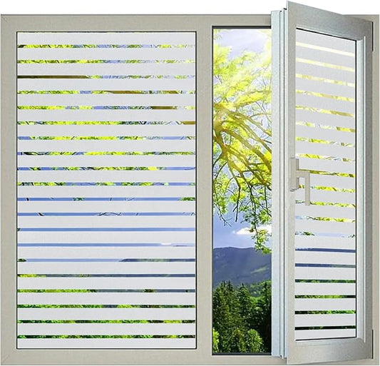 Window Privacy Film with Installation Tools, Stripe Window Film, Static Cling, Anti UV, Heat Control, Ideal for Home Shower Office Glass Door (Stripes Pattern, 45.2X314.9Inch)