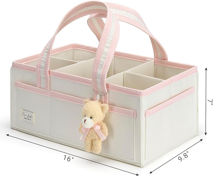 PeraBella XL Diaper Caddy Organizer With Handle, Baby Shower Gifts Basket Bag, Registry Search Must Haves Items, Newborn Girl Boy Nursery Storage Organizer, Baby Bag Essentials, Car Diaper Caddy Cart