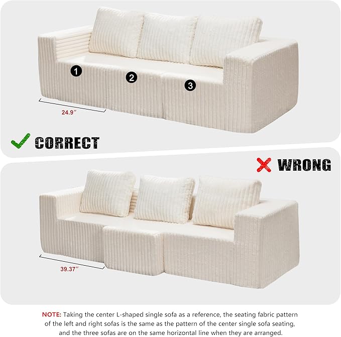 Hobestluk Modular Sectional Sofa Memory Foam Couch Oversized Sectional Sofa 3-Seater with Chaises Cloud Couch with Removable Cover U Shaped Sofa for Living Room (Strip White, U Shape)