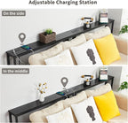 ELYKEN 5.9" Narrow Console Sofa Table with Power Outlets, 5.9" Dx39.4 Wx31.1 H Long Black Behind Couch Table with Metal Frame and Charge Station with 6.5’ Extension Cord