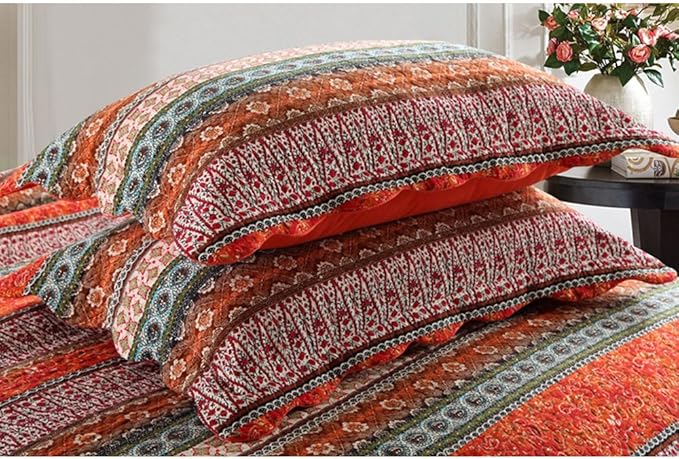 NEWLAKE Striped Classical Cotton 3-Piece Patchwork Bedspread Quilt Sets, King Size