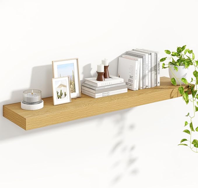 Heimlove 48" Floating Shelves for Wall,10 Deep Rustic Wood Storage Wall Shelves with Heavy Duty Brackets for Bathroom,Bedroom,Kitchen,Living Room,Office,Oak Color