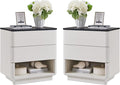 Nightstand Set of 2 with Charging Station, 22" Large Modern Bedside Table with 2 Drawers Storage,Push-to-Open End Table for Bedroom,Living Room,Off White