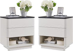 Nightstand Set of 2 with Charging Station, 22" Large Modern Bedside Table with 2 Drawers Storage,Push-to-Open End Table for Bedroom,Living Room,Off White