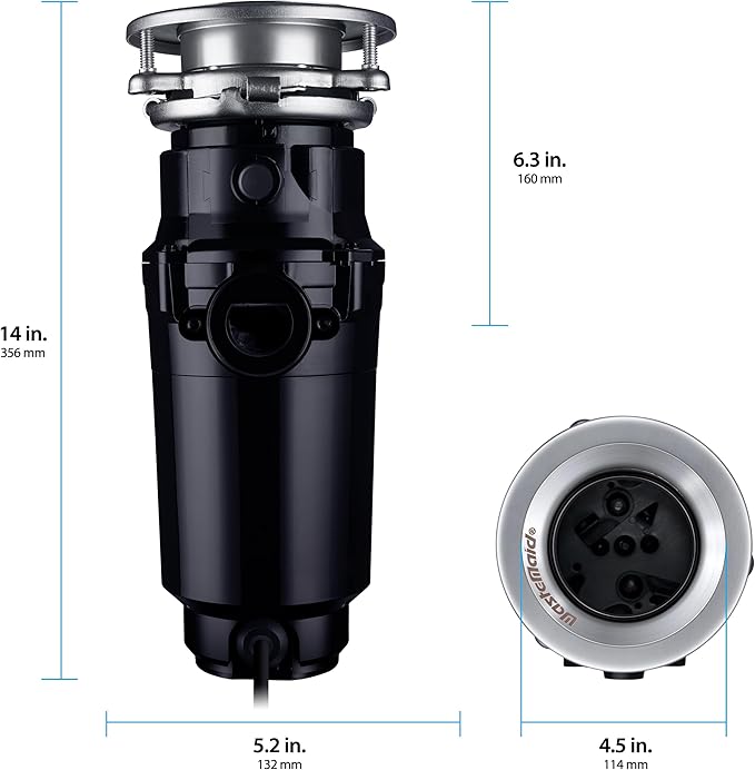 Waste Maid 10-US-WM-458-SL-3B Garbage Disposal Anti-Jam Stainless Steel Food Waste Grinding System, 3/4 HP Slim Line, Black