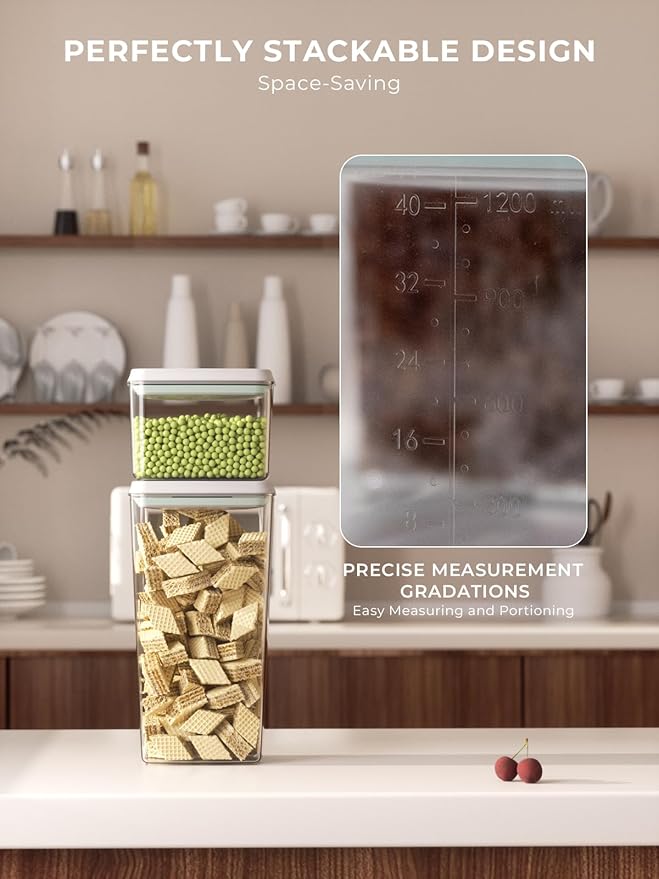 Pop Storage Set – 4 Pack Airtight Food-Grade Containers with Lids, BPA-Free, with Measurement Marks for Flour, Sugar, Pantry Organization