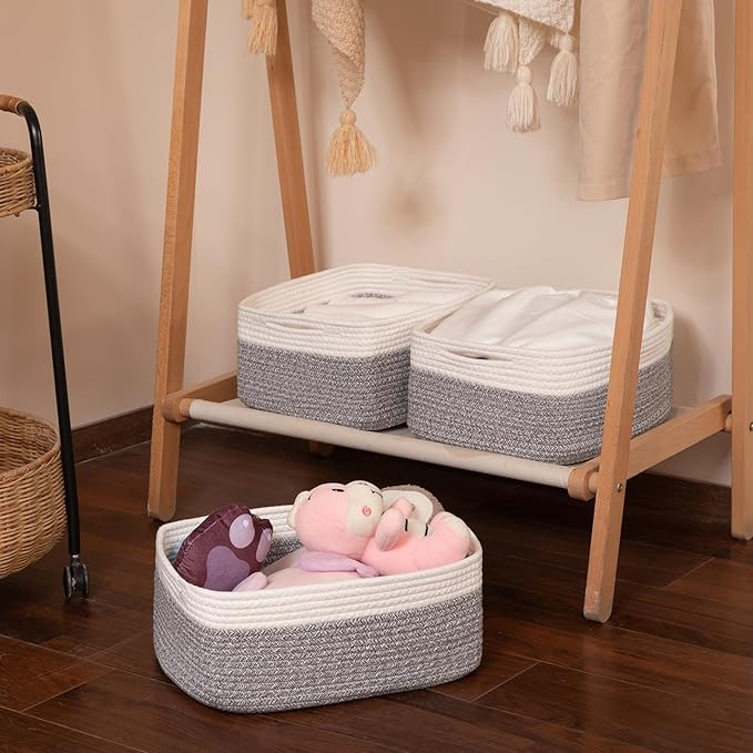 Storage Baskets for Organizing 3 Pack, Woven Baskets for Shelves, Closet Organizer Bins Empty Gift Basket Toy Storage for Toys, Books, Towels, Clothes, 15"x11.42"x6.7", Grey