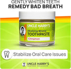Uncle Harry's Pack of 2 Cinnamon Remineralizing Toothpaste | Natural Whitening Tooth Paste Freshens Breath & Promotes Enamel | Vegan Fluoride Free Toothpaste (2 Pack of 3oz Jars)