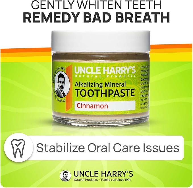 Uncle Harry's Cinnamon Remineralizing Toothpaste | Natural Whitening Toothpaste Freshens Breath & Promotes Enamel | Vegan Fluoride Free Paste (4 pack)