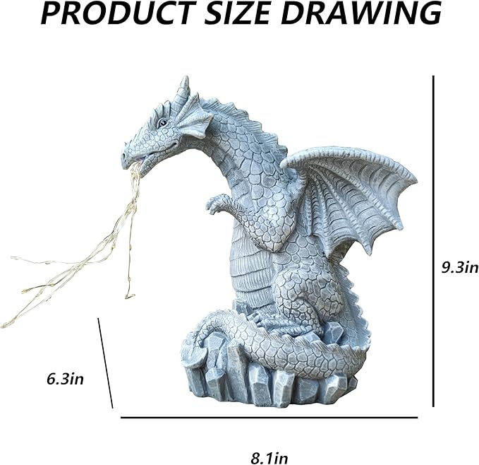 Dragon Solar Garden Statues Outdoor Decoration with LED Light Strings,Dragon Figurine Solar Lights Lawn Décor,Outside Statue Ornament for Patio, Balcony, Yard,Unique Gifts for Mom Grandma
