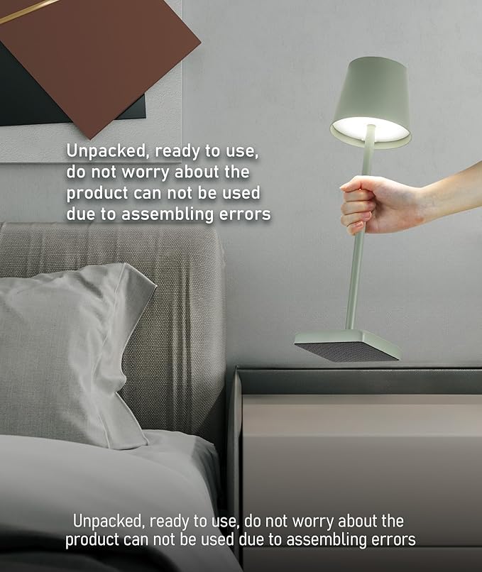 HASUN 2 Pack Cordless Table Lamp, Portable LED Desk Lamp, 5200mAh Battery Operated Lights, 3 Color Stepless Dimming Up, Night Light for Bedroom/Date/Bars/Cafe/Camping (Green 2Pack)