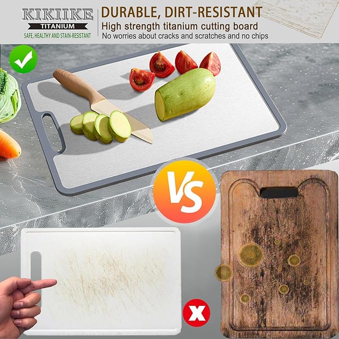 Titanium Cutting Board Double-sided non-slip silicone edging Pure Titanium Cutting Boards for Kitchen - Double-Sided Food-Grade Chopping Board Non-Stick Durable and easy to clean (Medium)